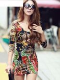 Fashion Floral V-Neck Clubwear Cocktail Dress
