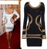 STRAPLESS SKIRT BANDAGE DRESS BLACK/WHITE